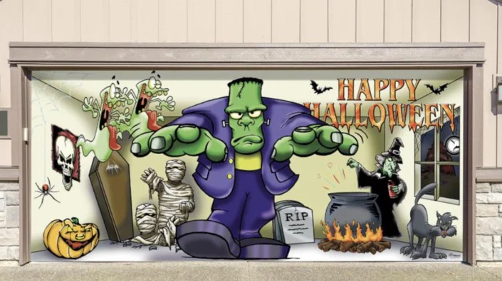 Halloween garage door decor