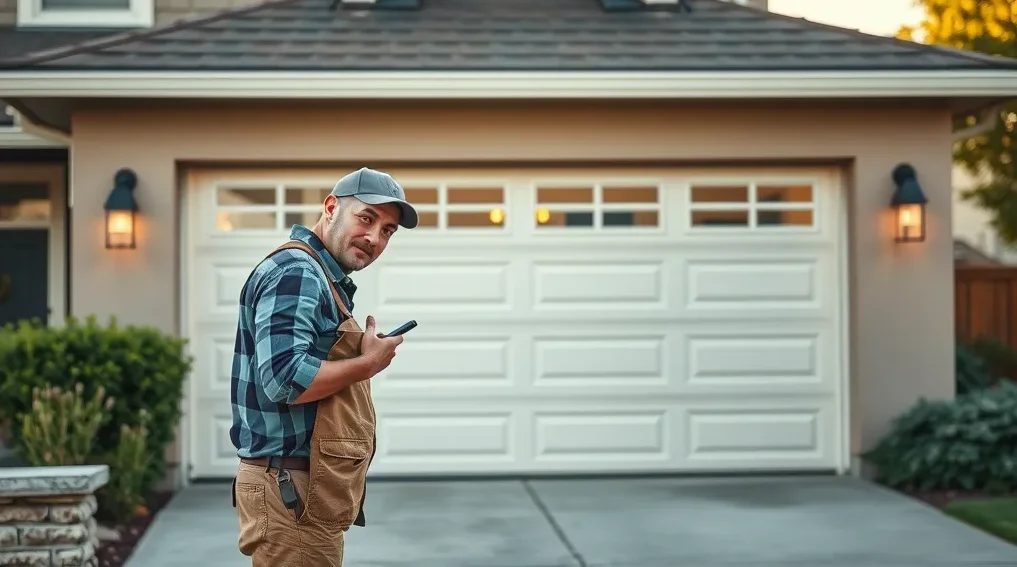 a man standing infront of a garage door